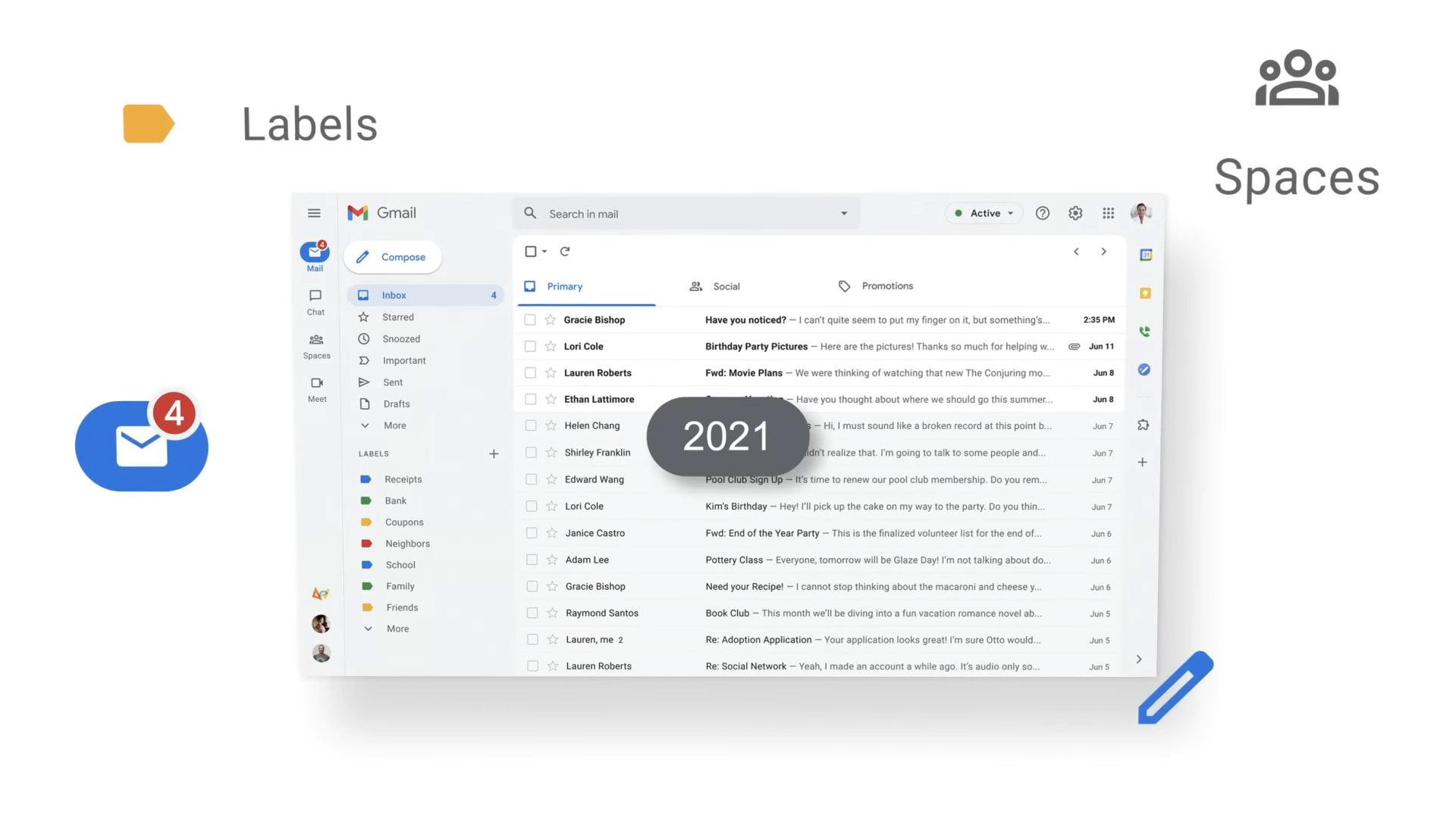 Interface do Gmail desde 2021, completa com recursos para o home-office. (Fonte: Google / Reprodução)