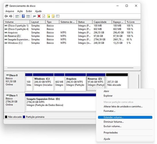 Processo para aumentar uma partição no seu HDD ou SDD - Capturas feitas pela redação TecMundo. (TecMundo) 