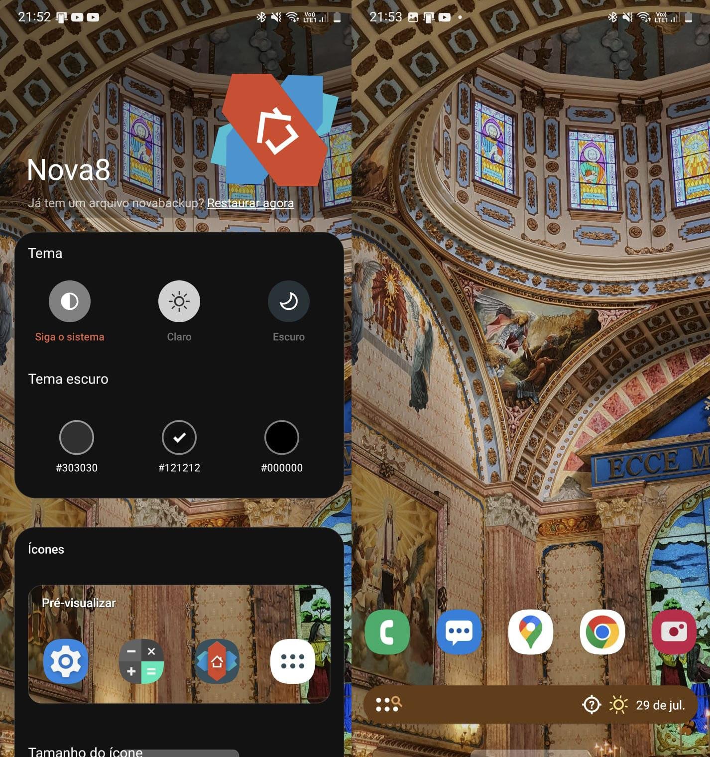 Tela de configuração do Nova Launcher 8 e sua aplicação, em uma Galaxy Note10+, com One UI 4.1. (Fonte: Adriano Camacho, TecMundo)