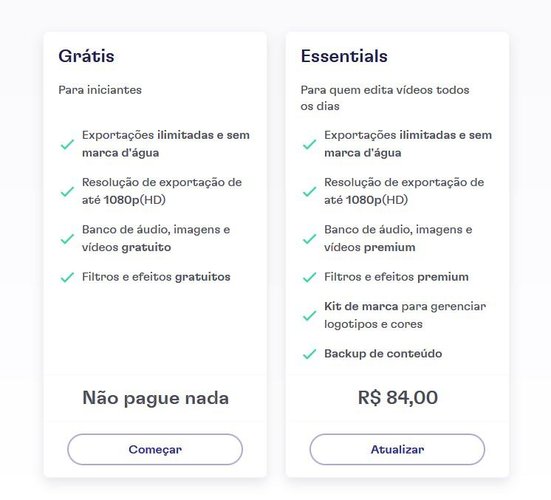 Diferença entre os planos gratuitos e pagos do Clipchamp