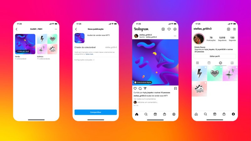 Após conectar a carteira digital no Instagram, basta escolher o NFT desejado e publicar em sua linha de tempo.