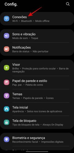 Menu de configurações do celular Samsung.