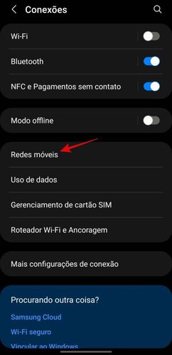 Abrindo as redes móveis do smartphone.