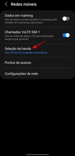 Abra a seleção de banda para definir a nova rede.