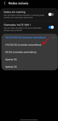 Neste passo, você pode selecionar o 4G e outras tecnologias mais antigas.