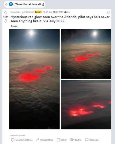 Publicação original feita no Reddit sobre o brilho no oceano