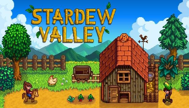 Descrição: Capa do jogo, uma fazendinha em um dia ensolarado, uma casinha com animais ao redor e o titulo do jogo na parte de cima.