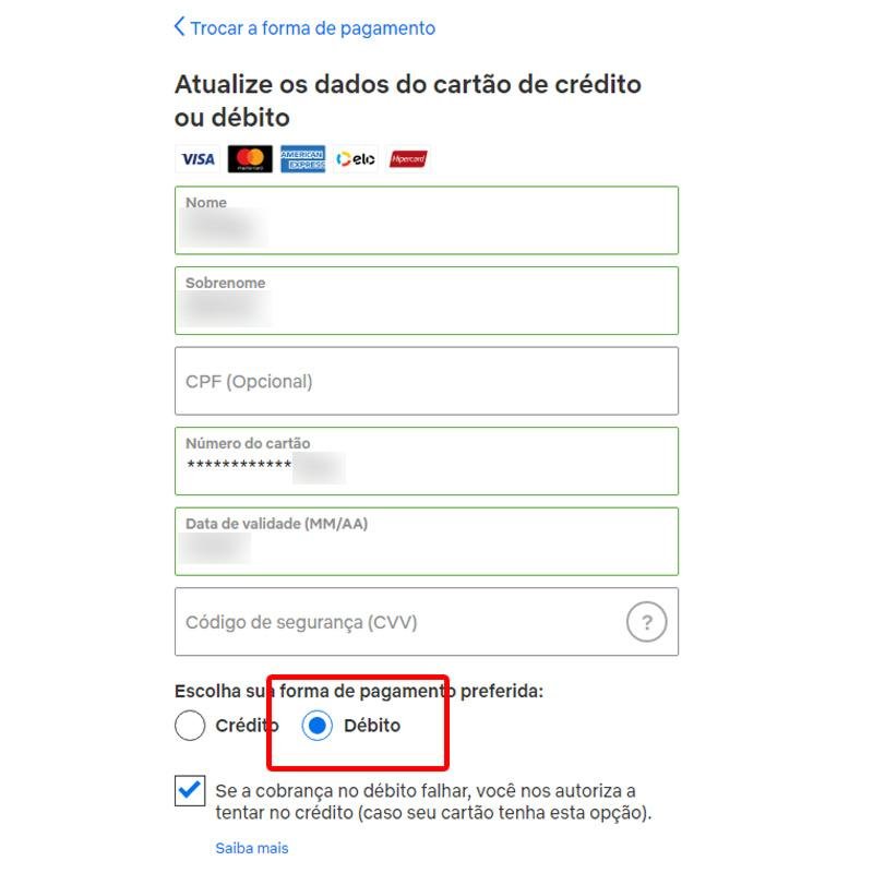 Como tirar um cartão de crédito da conta Netflix?