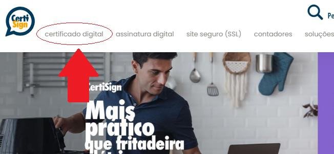 No menu superior, clique em "certificado digital" 