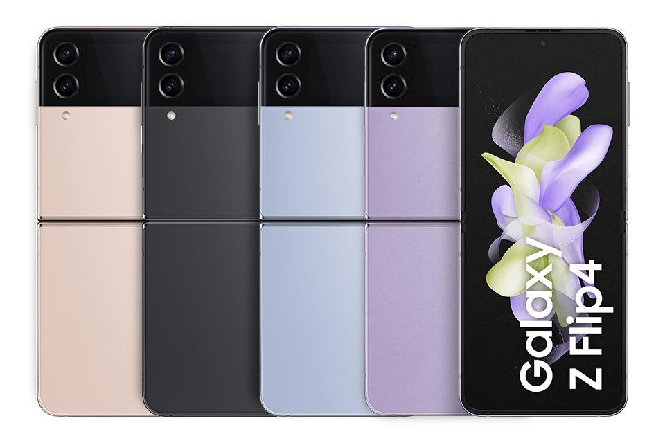O Galaxy Z Flip4 chega com quatro variações de cor no mercado (Fonte: Samsung / WinFuture/ Reprodução)