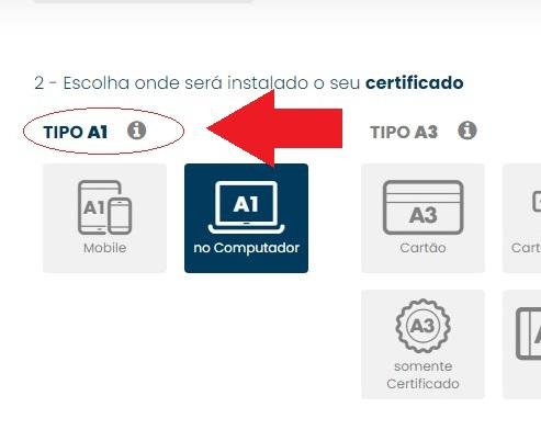 Escolha uma das opções de instalação do certificado A1 para concluir a renovação