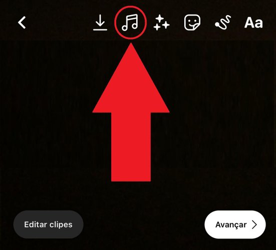 Aperte no símbolo para adicionar uma música ao seu vídeo