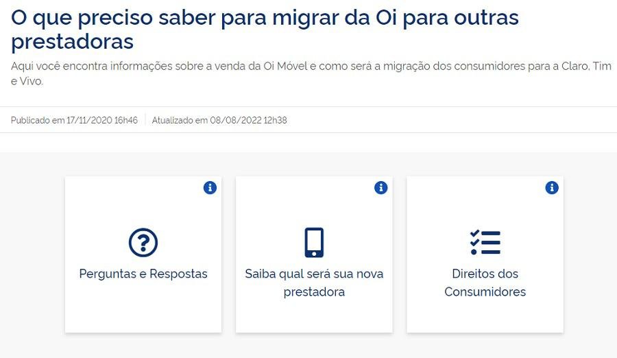 Nova página ajuda a orientar sobre migração para clientes da Oi Móvel.