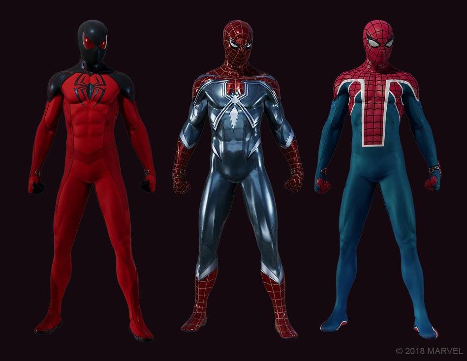 Algumas roupas bem queridas pelos fãs das HQs, como Scarlet Spider II, Resilient Suit e Spider-UK