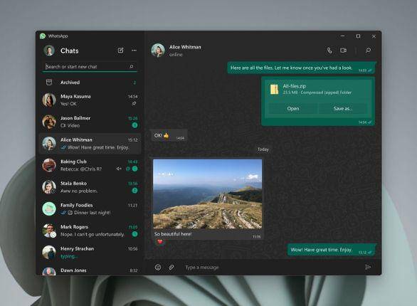 Captura de tela do novo app do WhatsApp para Windows