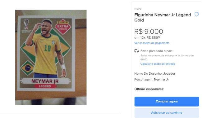 É possível parcelar a compra da figurinha dourada do Neymar em até 12x.