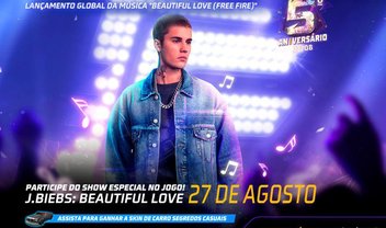 Free Fire vai comemorar 5 anos com música exclusiva de Justin Bieber