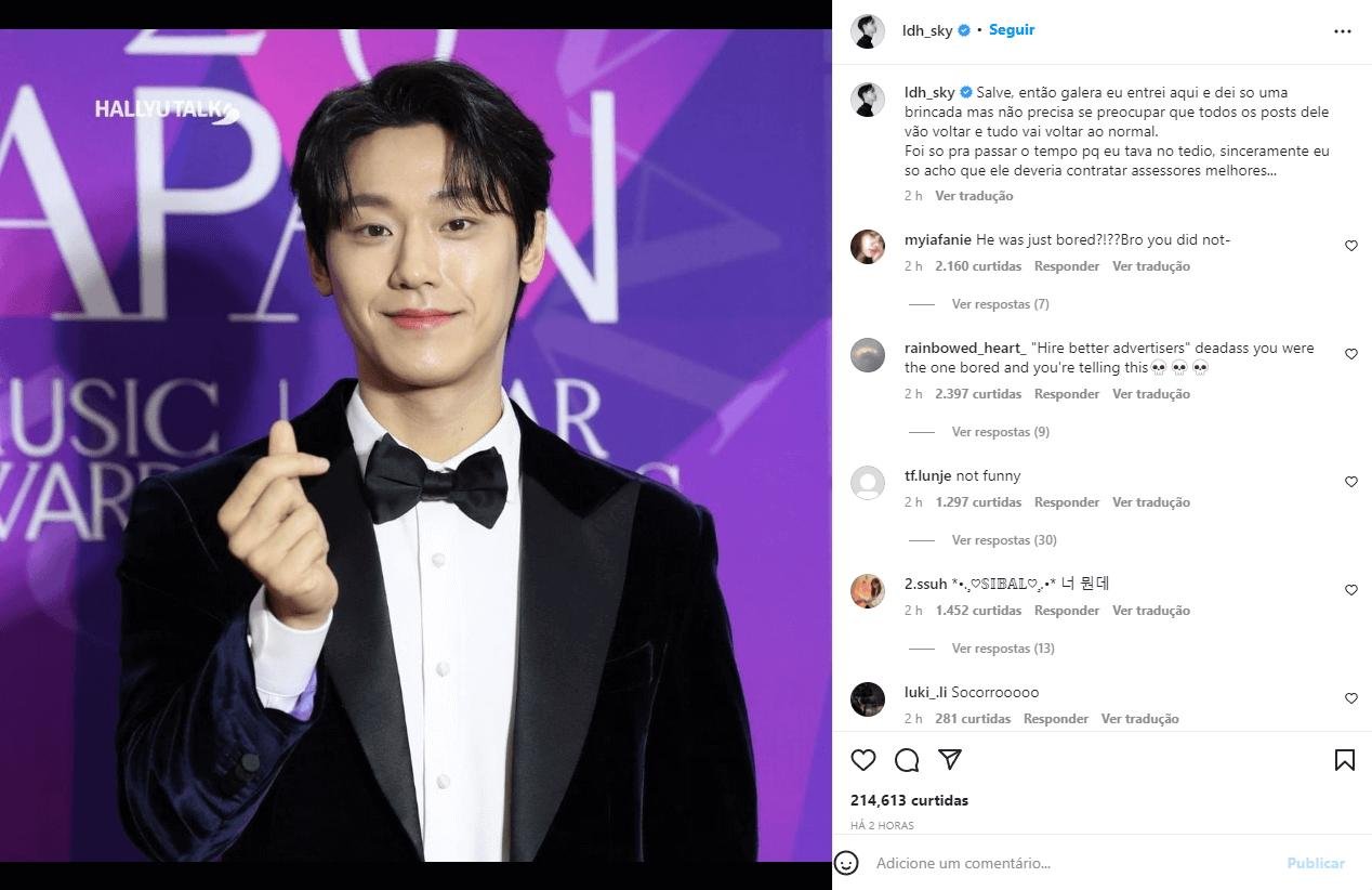 Publicação feita por hacker aparentemente brasileiro na conta oficial de Lee Dohyun no Instagram. (TecMundo)