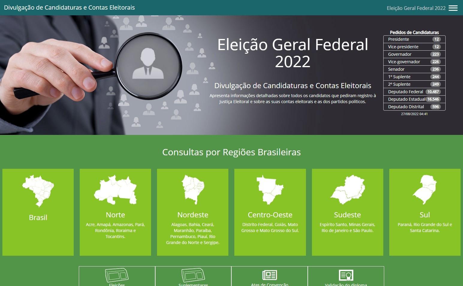 site do TSE traz a lista completa de candidatos das Eleições 2022