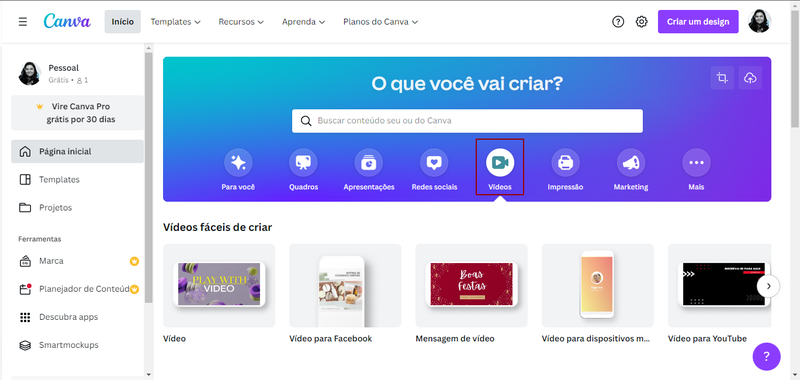 Edição de Vídeo do Canva