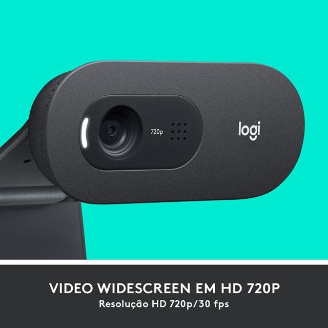 Essa webcam da Logitech possui resolução HD (720p) e microfone embutido.