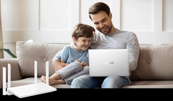 pai e filho notebook roteador