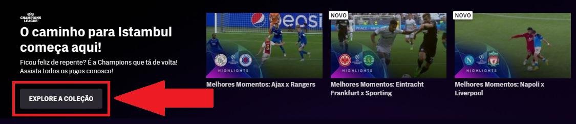 A página principal do HBO Max conta com um banner da UEFA Champions League.
