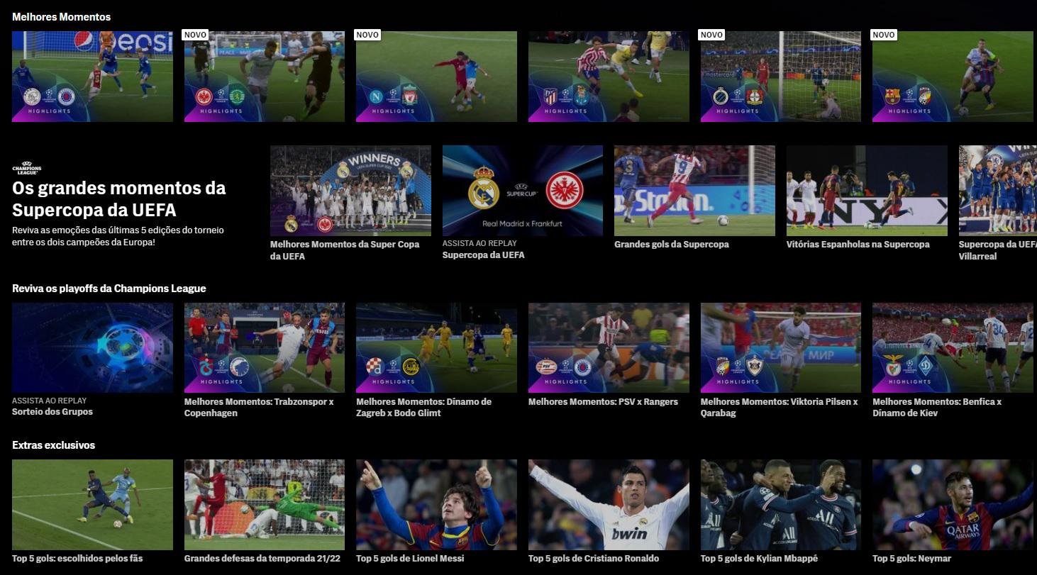 Há um conteúdo bem amplo de vídeos sobre a UEFA Champions League no HBO Max.