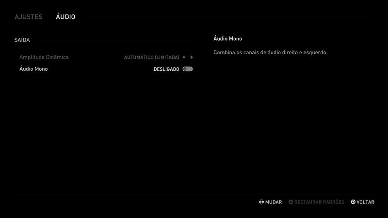 Descrição da Imagem: Menus de configurações de som do jogo em um fundo escuro