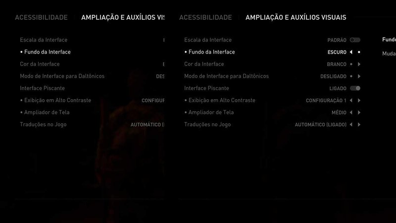 Descrição da Imagem: Comparação de menus claro e escuro