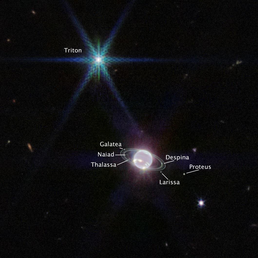 O telescópio James Webb entregou as imagens mais nítidas dos anéis de poeira de Netuno e de luas em sua órbita