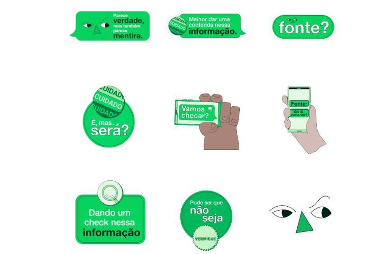 Figurinhas estáticas lançadas pelo WhatsApp em parceria com o TSE.