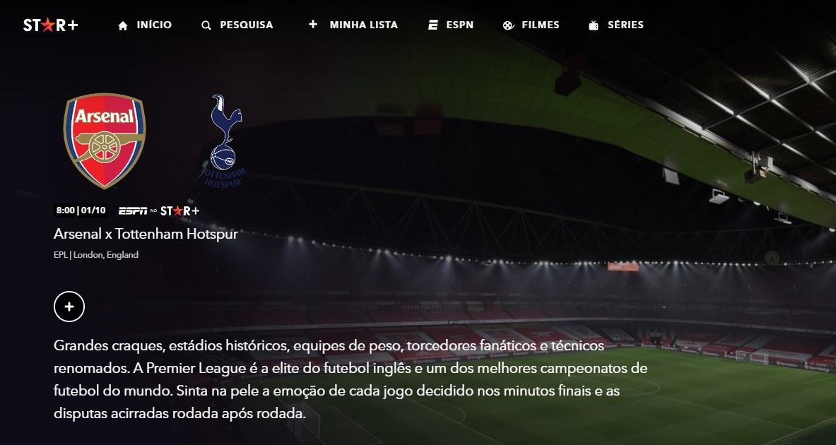 Arsenal x Tottenham terá transmissão exclusiva do Star Plus