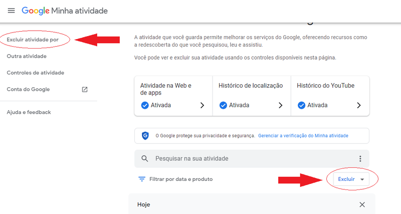 Excluir o histórico do Google