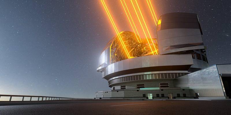 Ilustração artística do telescópio em construção ELT.