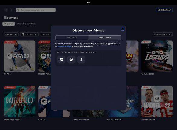 EA App permite importar lista de amigos da Steam, Xbox e PlayStation