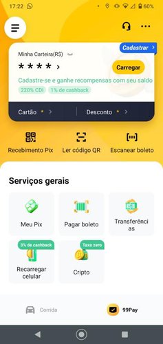 A carteira digital da 99 oferece vários serviços.