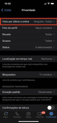 Esconder o online no WhatsApp