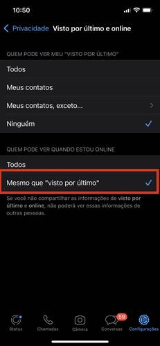 Esconder o online no WhatsApp