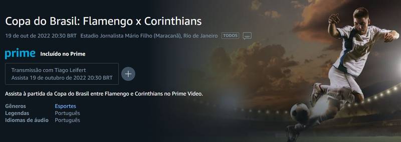 Assinantes do Amazon Prime podem assistir a partida no Prime Video