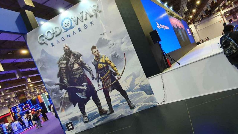 God of War: Ragnarok foi uma das ausências mais sentidas pelos visitantes da Brasil Game Show 2022. Fonte:  Reprodução/Bruno Magalhães 