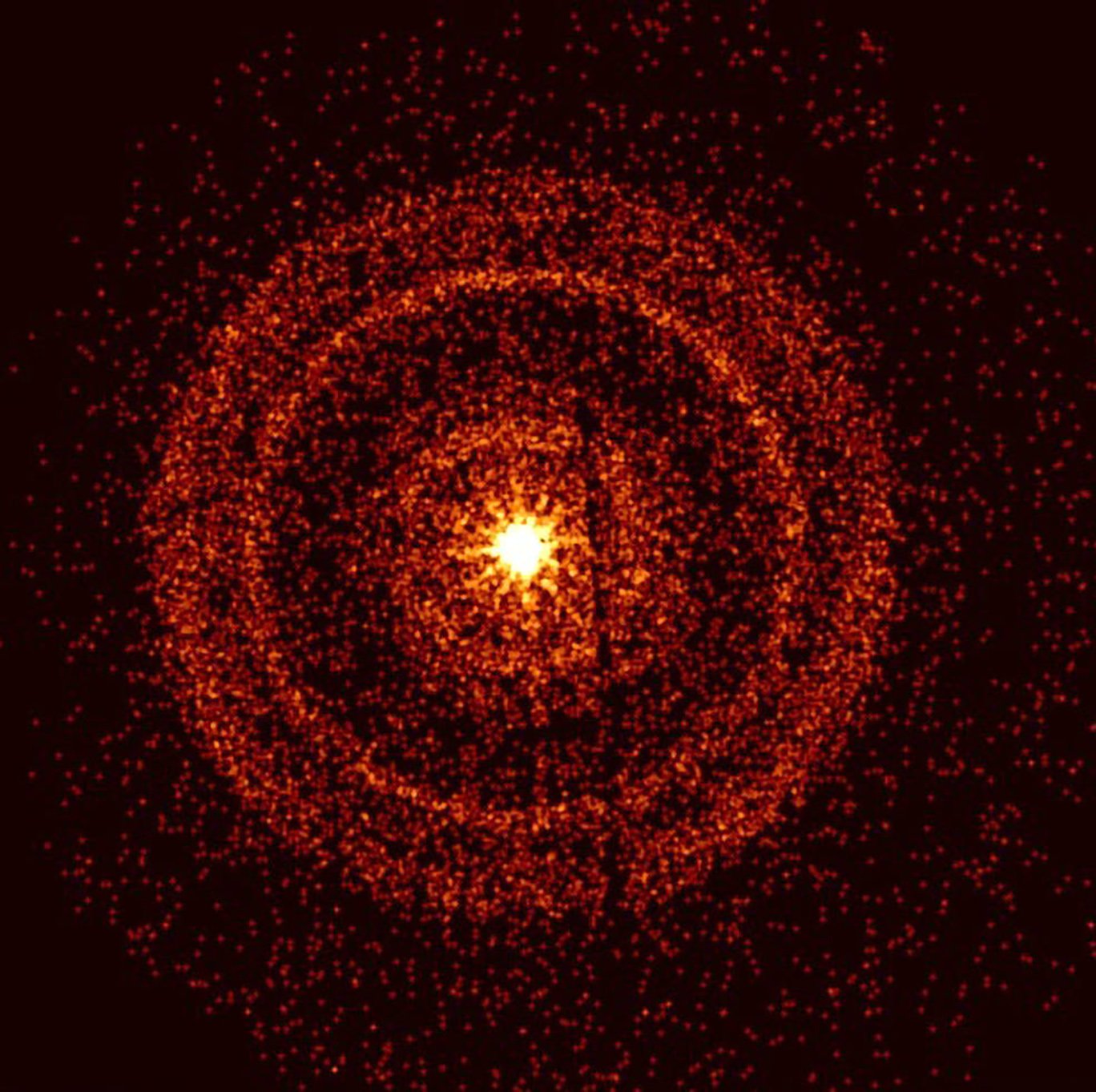 O Telescópio de Raios-X da Swift capturou o brilho da GRB 221009A cerca de uma hora depois da primeira detecção. (Fonte: NASA/Divulgação.)