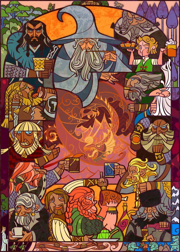 O famoso banquete de o Hobbit também serviu de inspiração para a criação de um vitral