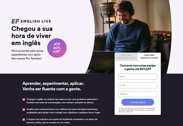 A English Live traz cursos com menos alunos e conta com milhares de conteúdos extras