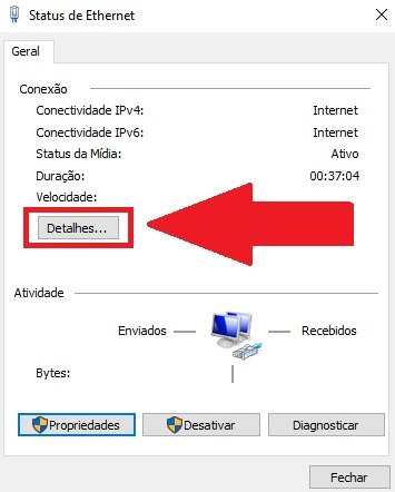 Clique no botão "Detalhes" para exibir mais detalhes da sua conexão