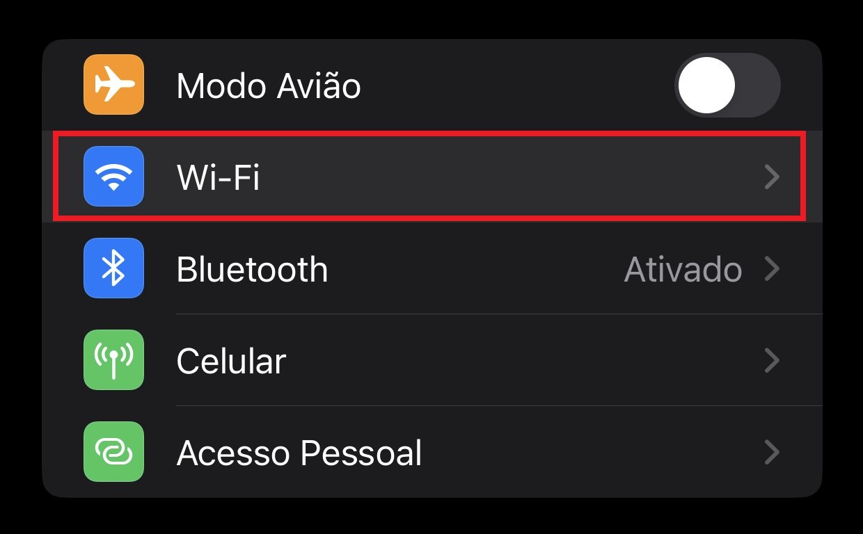 Selecione a opção "Wi-Fi" do seu iOS