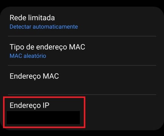 Anote o endereço IP para usar em seguida