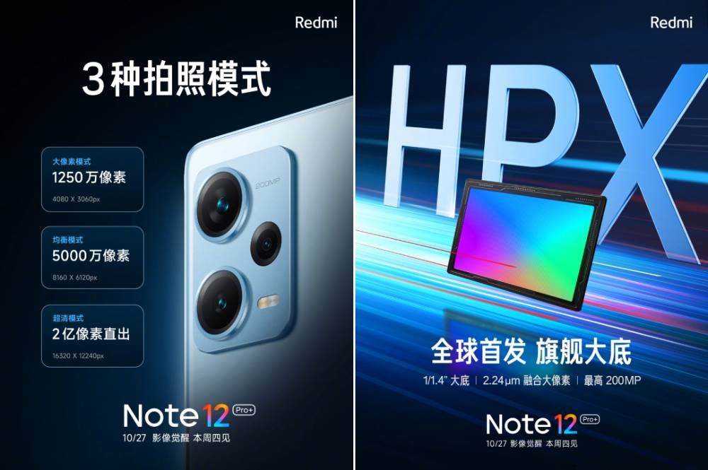 Cartazes promocionais destacam as câmeras do Redmi Note 12 Pro+.
