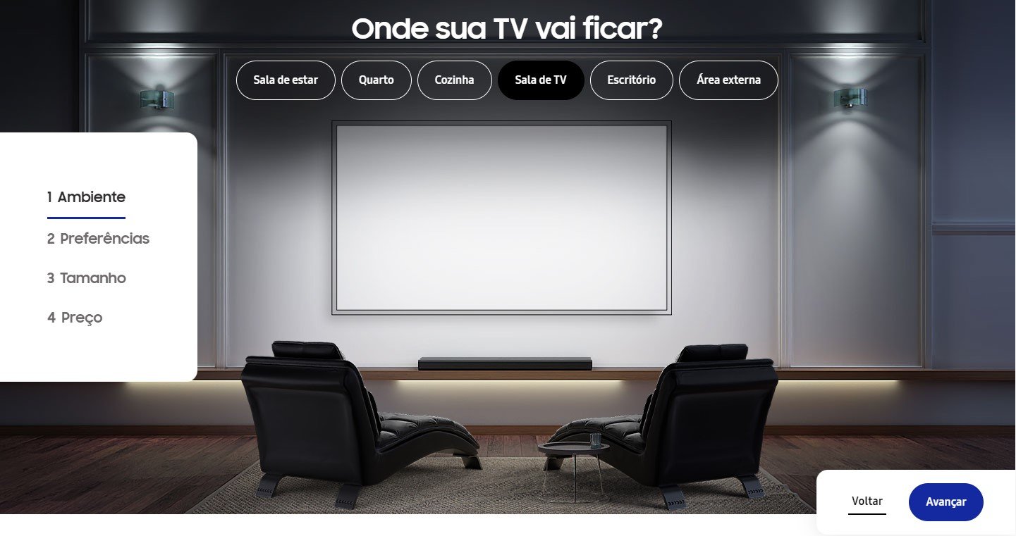 O usuário deve responder apenas quatro perguntas para obter as sugestões de TV ideal.