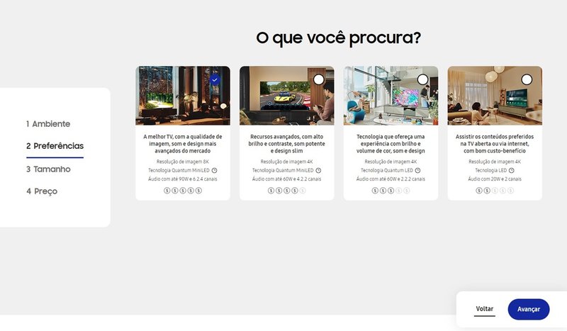 O consumidor pode escolher alguns recursos adicionais para a televisão.